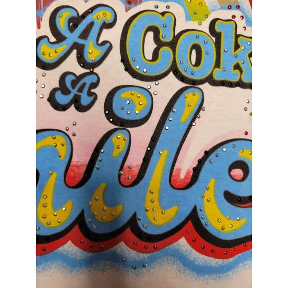Women's Coca-Cola Graphic T-Shirt w/ Rhinestones Have a Coke and a Smile XS - Picture 5 of 8